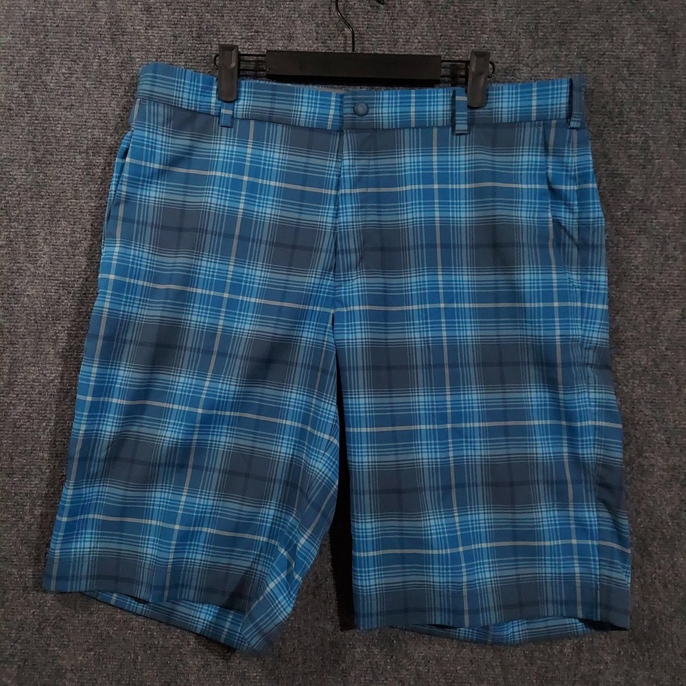 Nike Golf Shorts Mens 36 Blue Plaid Dri-FIT Chino Stretch Tour Performance